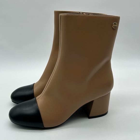 Liz Claiborne Kendale Two-Tone Ankle Boots Tan & Black Cap Toe Sz 7M Vegan NWT - Picture 4 of 9